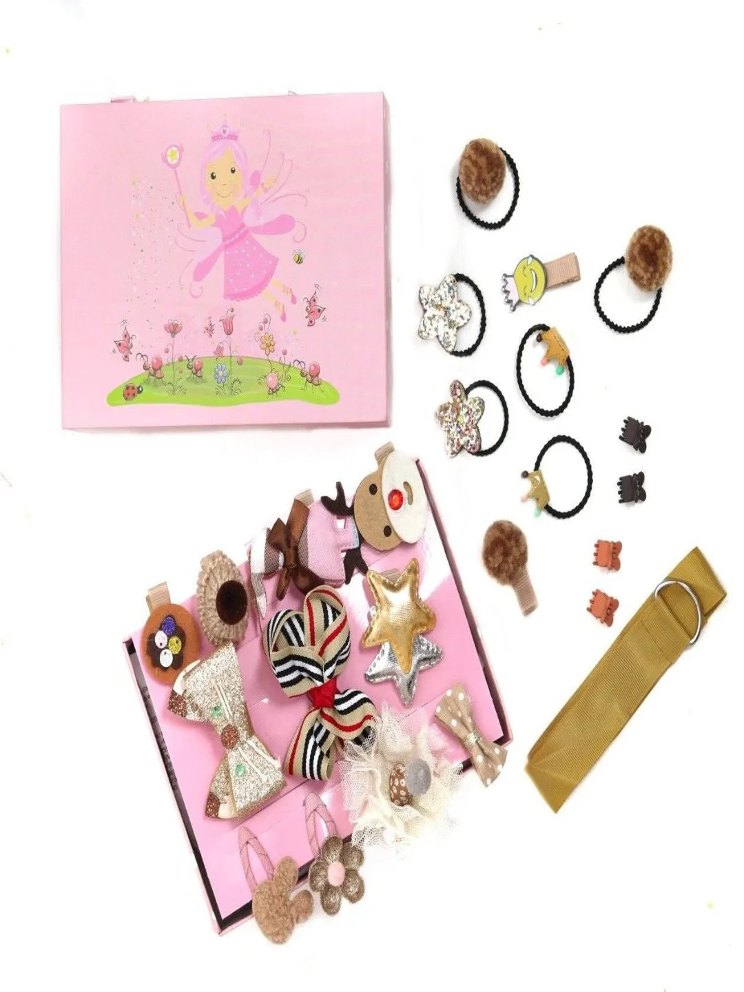 Golden Hair Accessory Set for Girls - Clips Bands & Belt
