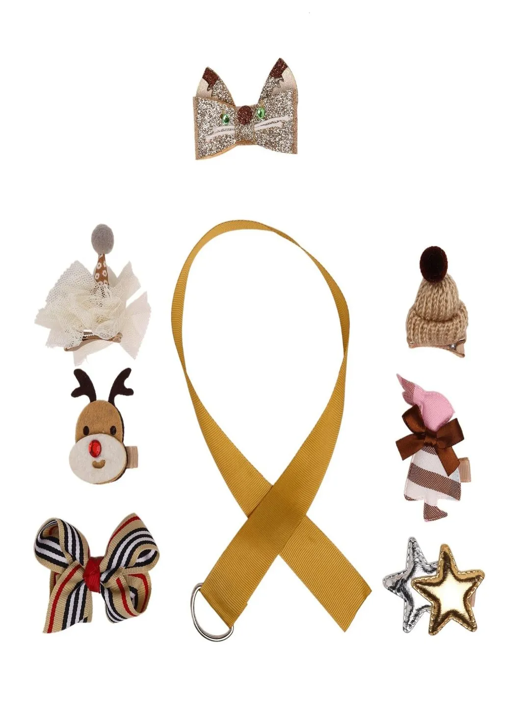 Golden Hair Accessory Set for Girls - Clips Bands & Belt