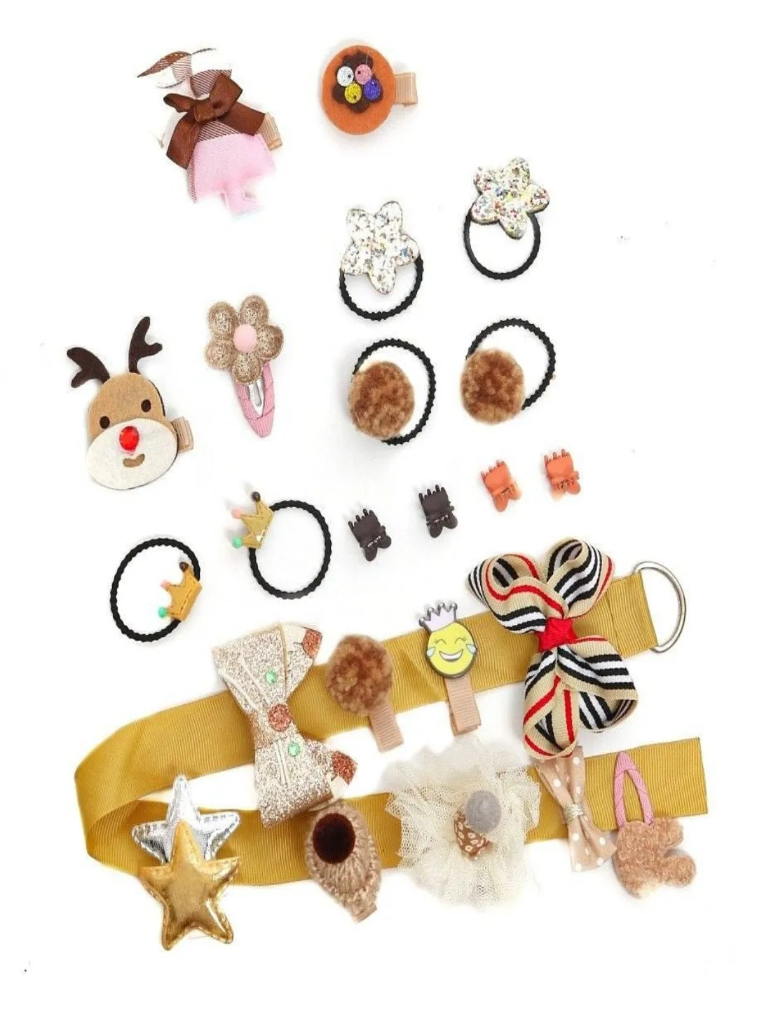 Golden Hair Accessory Set for Girls - Clips Bands & Belt