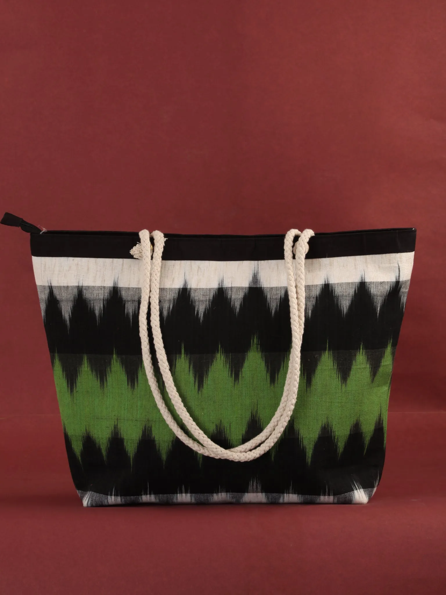 Green Off White Ikat Tote Bag - B0801