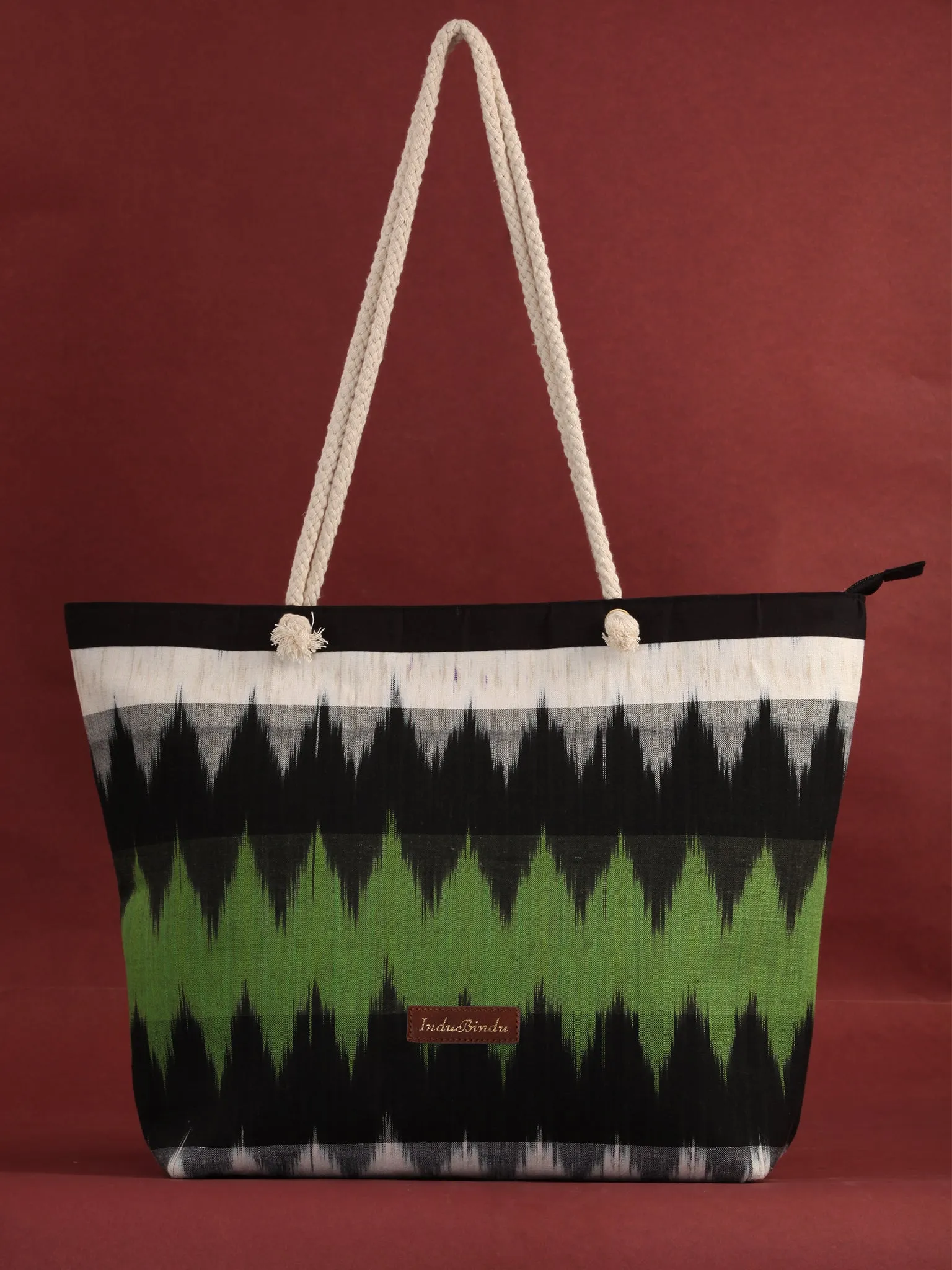 Green Off White Ikat Tote Bag - B0801