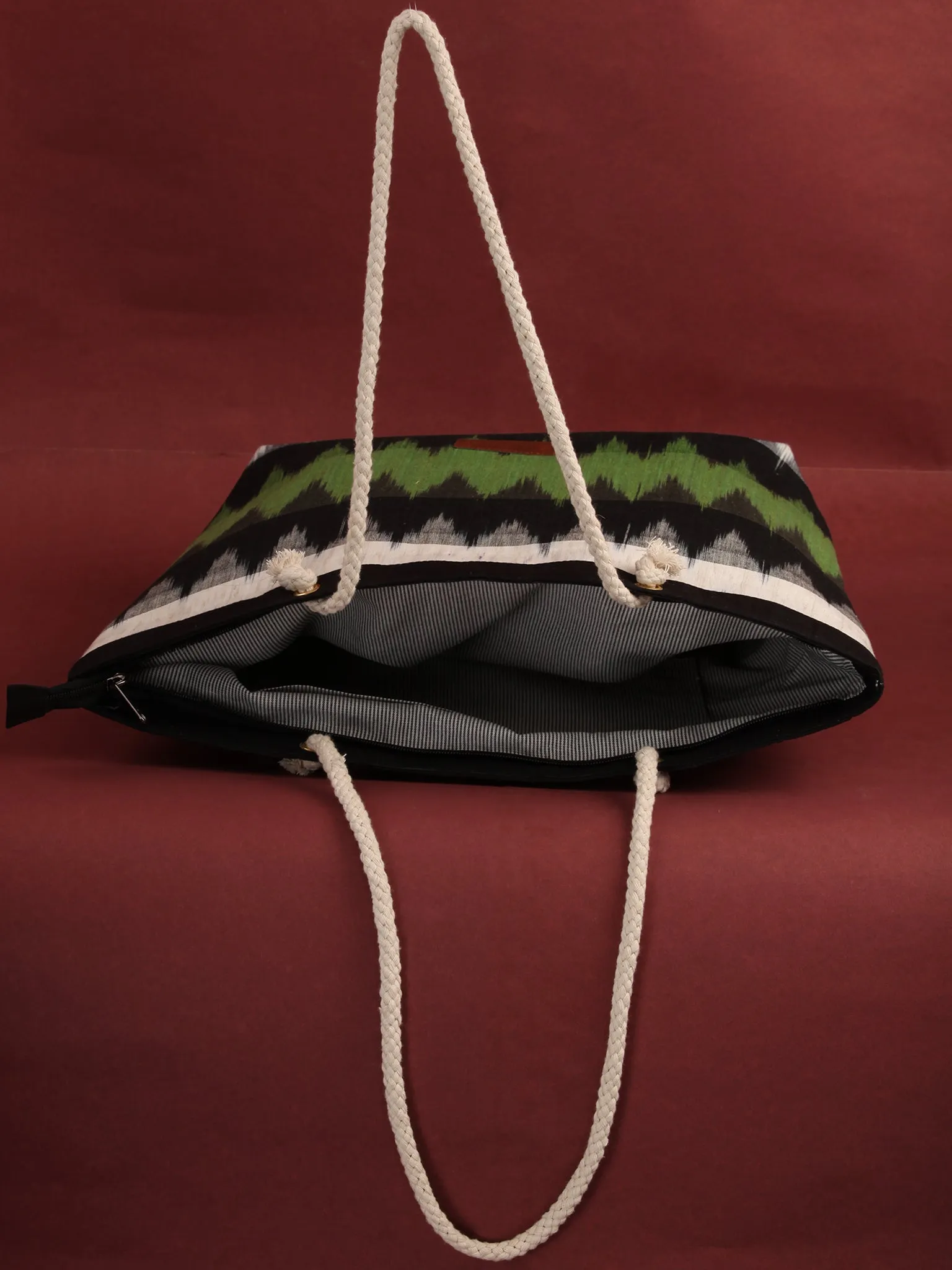 Green Off White Ikat Tote Bag - B0801
