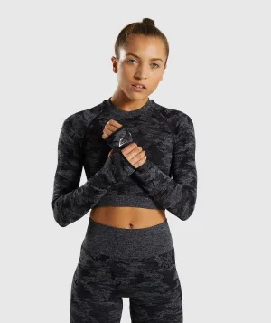 Gymshark Camo Seamless Long Sleeve Crop Top - Black