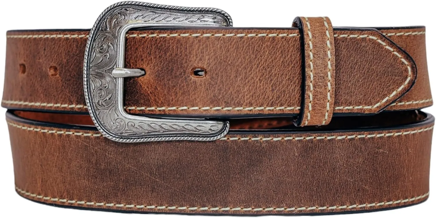 Heritage Leathers USA Geniune Leather Overlay Western Belt, Vintage Brown