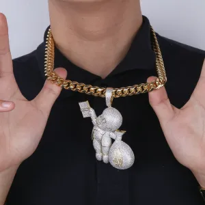 Hip Hop Bling Ice Out AAA CZ Stone Gold Color US Dollar Money Bag Pendants Necklaces for Men Rapper Jewelry