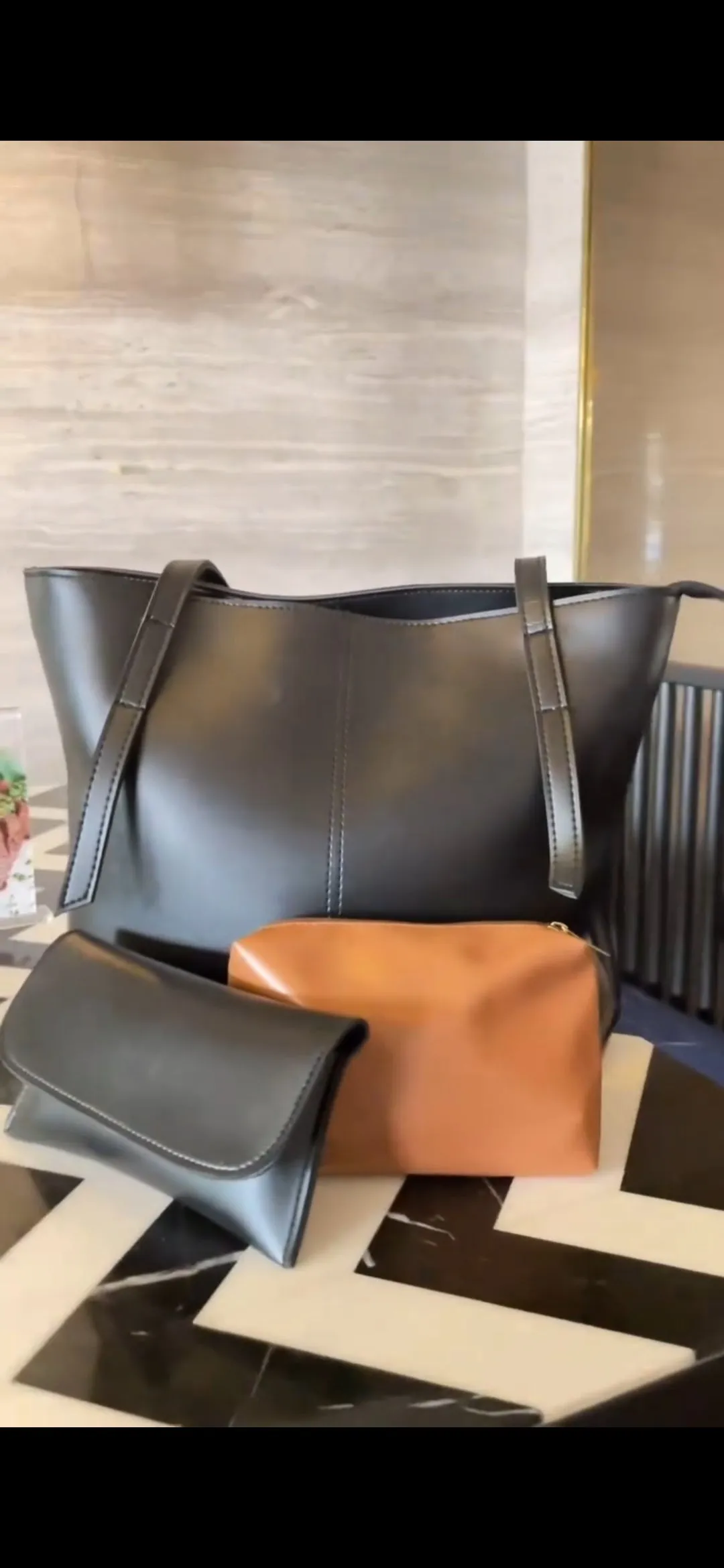 Hobo Tote Black  3 piece