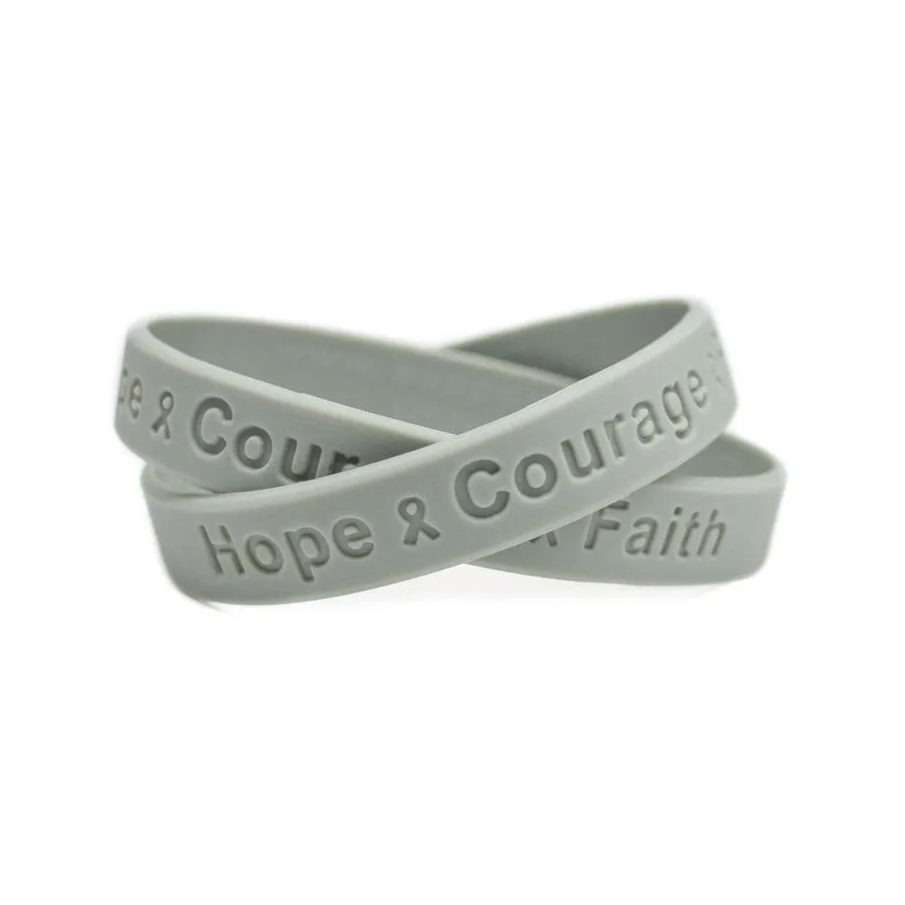 Hope Courage Faith  Grey Rubber Bracelet Wristband - Youth 7"