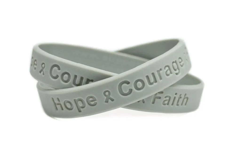 Hope Courage Faith  Grey Rubber Bracelet Wristband - Youth 7"