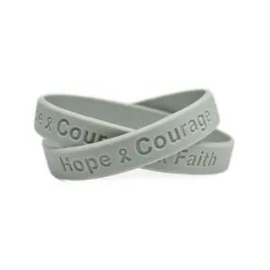Hope Courage Faith  Grey Rubber Bracelet Wristband - Youth 7"