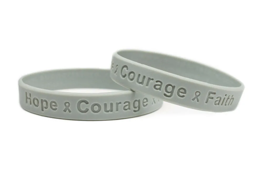 Hope Courage Faith  Grey Rubber Bracelet Wristband - Youth 7"
