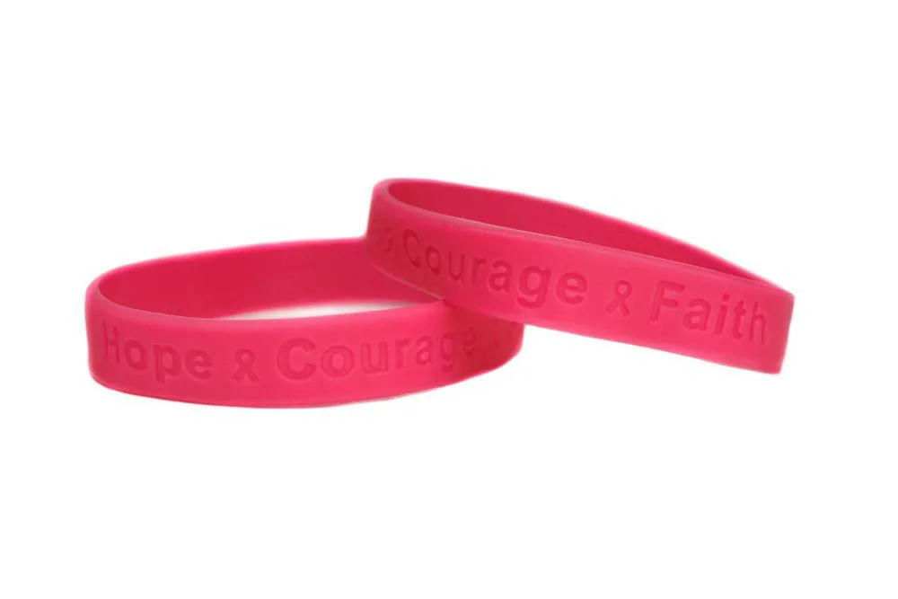 Hope Courage Faith Hot Pink Rubber Bracelet Wristband - Youth 7"