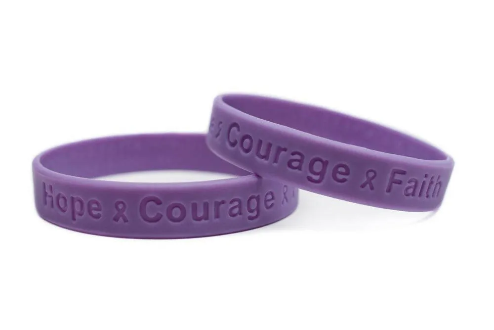 Hope Courage Faith Lavender Rubber Wristband - Youth 7"