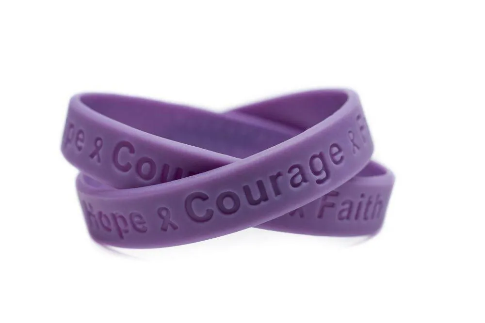 Hope Courage Faith Lavender Rubber Wristband - Youth 7"