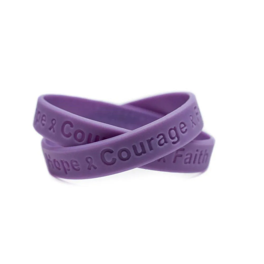 Hope Courage Faith Lavender Rubber Wristband - Youth 7"