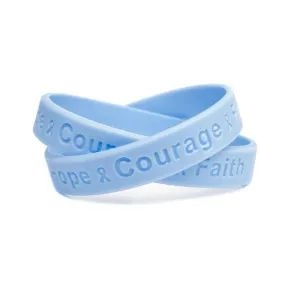 Hope Courage Faith  Light Blue Rubber Bracelet Wristband - Youth 7"