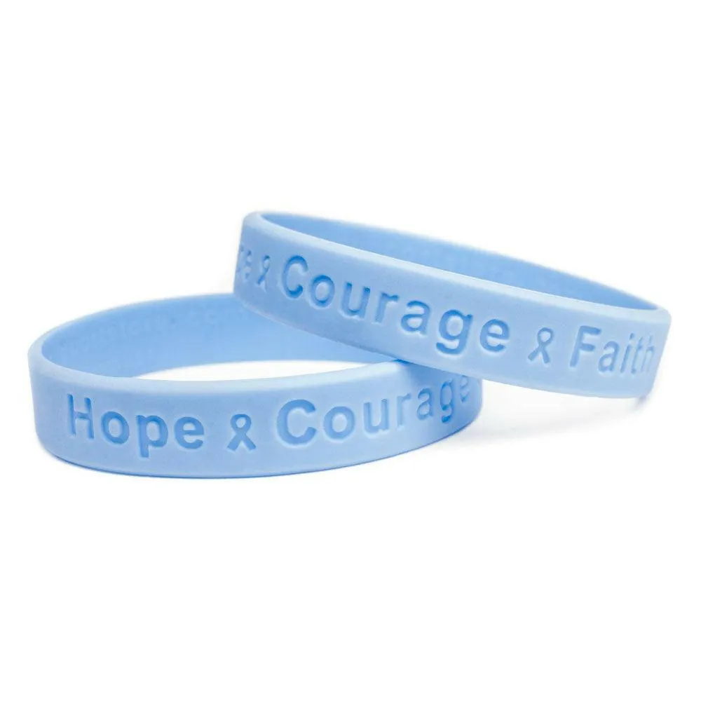Hope Courage Faith  Light Blue Rubber Bracelet Wristband - Youth 7"