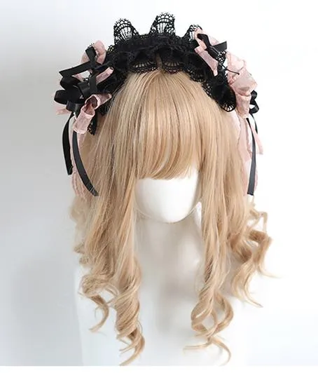 Jirai Kei Black Pink Headband Hat Hair Accessories