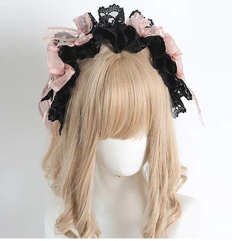Jirai Kei Black Pink Headband Hat Hair Accessories