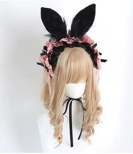 Jirai Kei Black Pink Headband Hat Hair Accessories