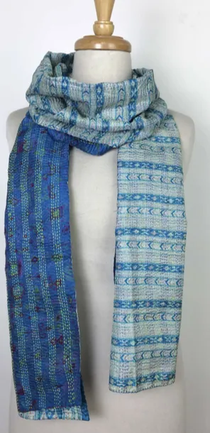 Kantha Silk Muffler - Linear Sea