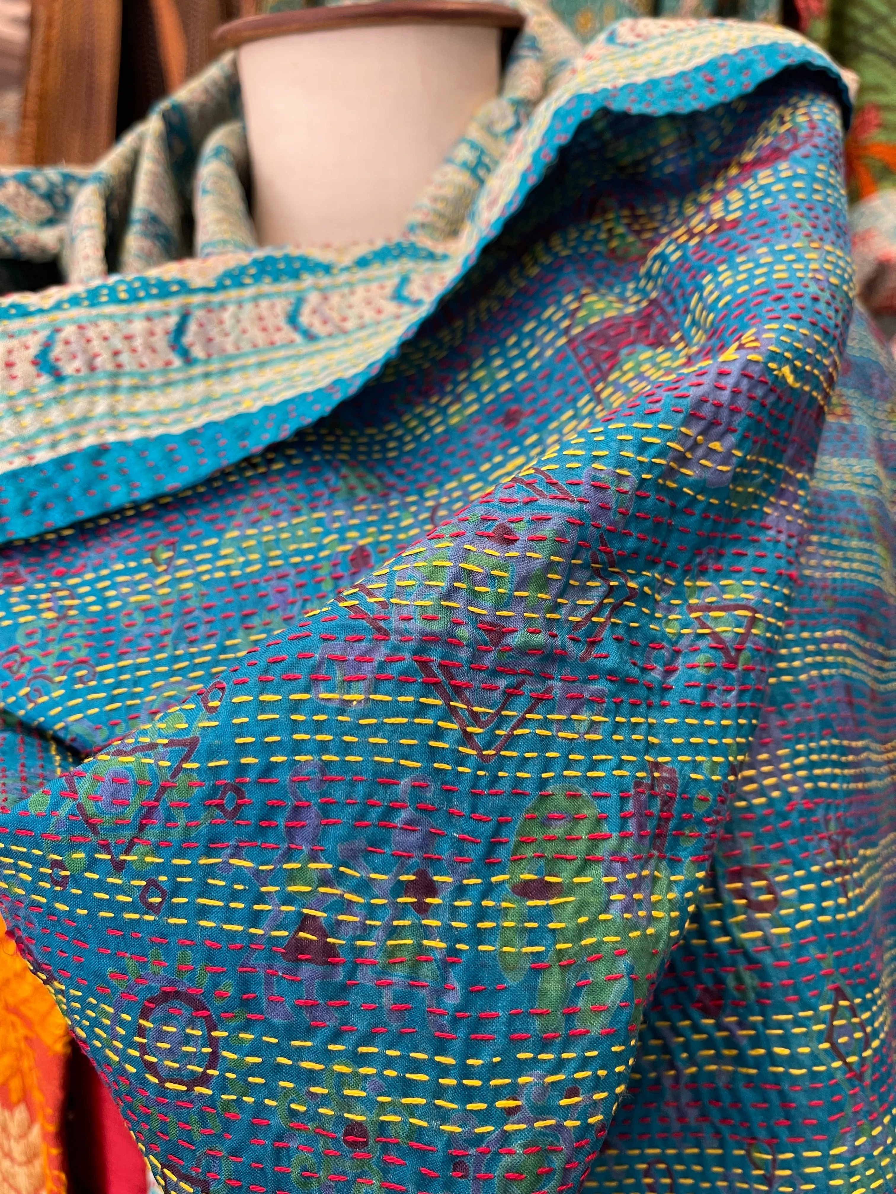 Kantha Silk Muffler - Linear Sea
