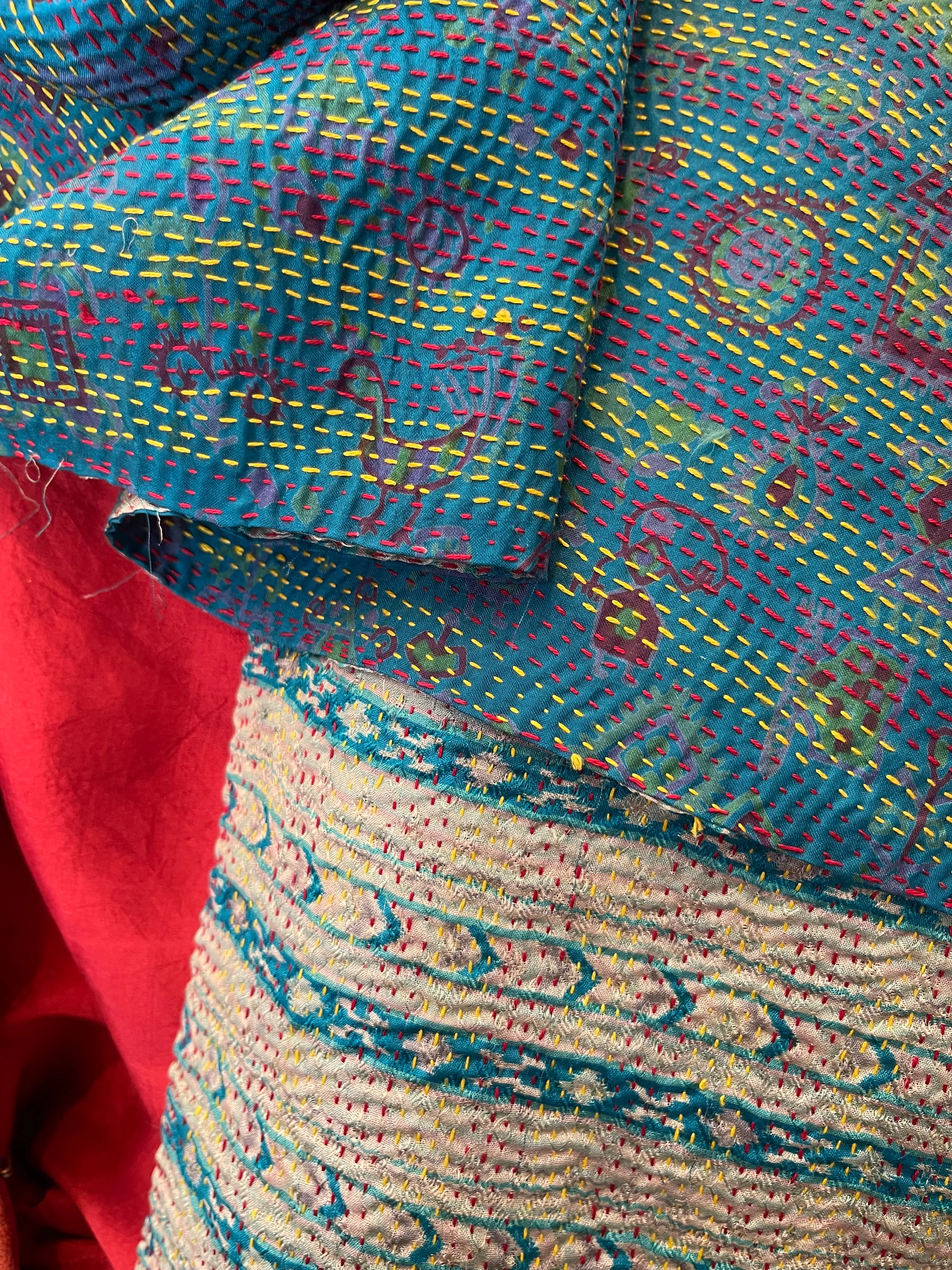 Kantha Silk Muffler - Linear Sea