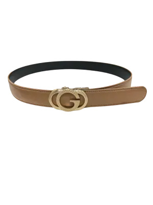 Khaki Men's Gold Buckle Belt Genuine Leather Luxury Style