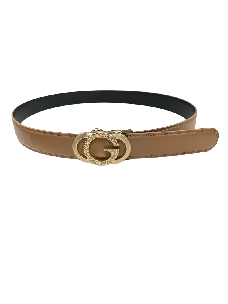 Khaki Men's Gold Buckle Belt Genuine Leather Luxury Style