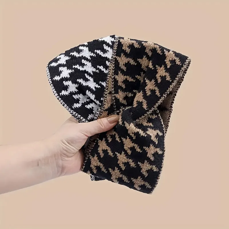 Knitted Houndstooth Wide Headbands - 3pcs