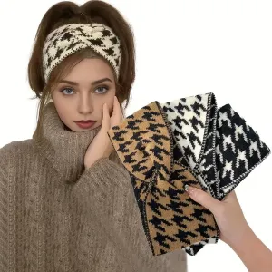 Knitted Houndstooth Wide Headbands - 3pcs