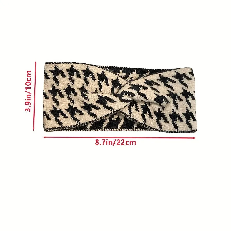 Knitted Houndstooth Wide Headbands - 3pcs