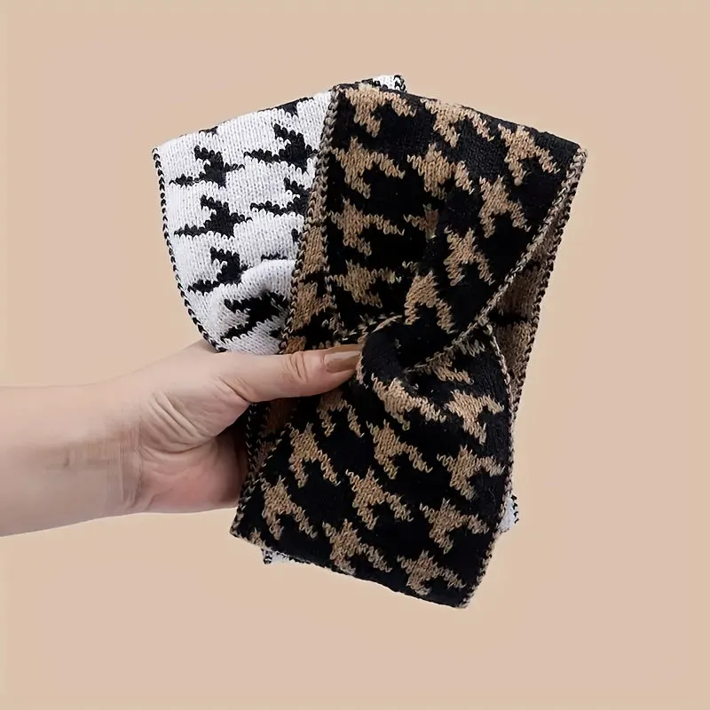 Knitted Houndstooth Wide Headbands - 3pcs