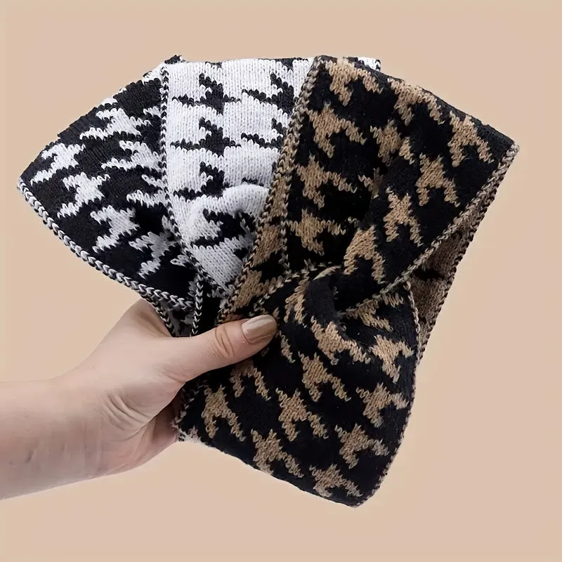 Knitted Houndstooth Wide Headbands - 3pcs