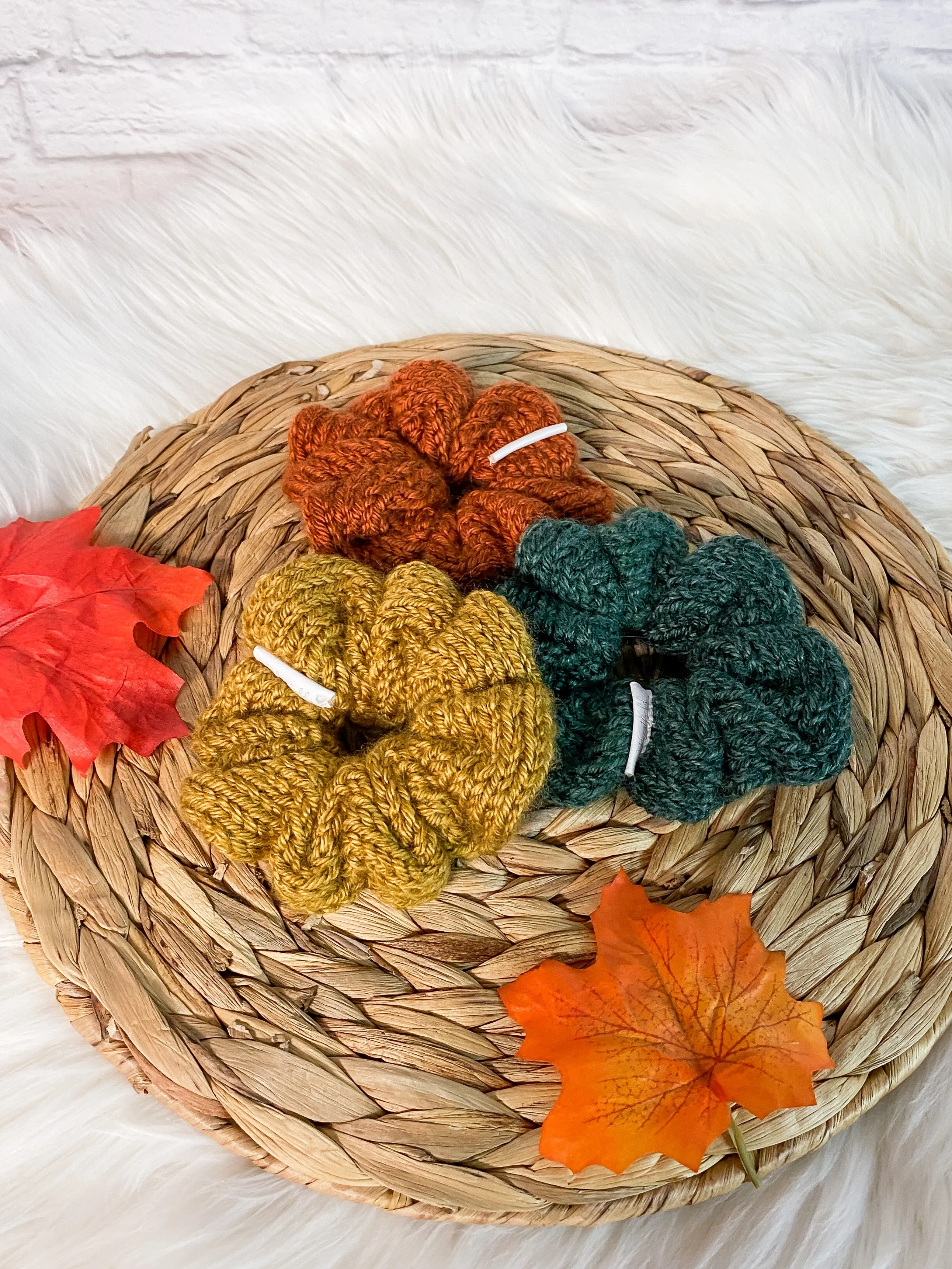 Knitted Scrunchies for Women - Fall Colors - Mustard | Pumpkin | Forest