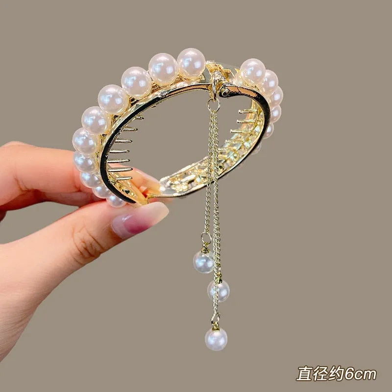 Korean Pearl Tassel Hair Claw