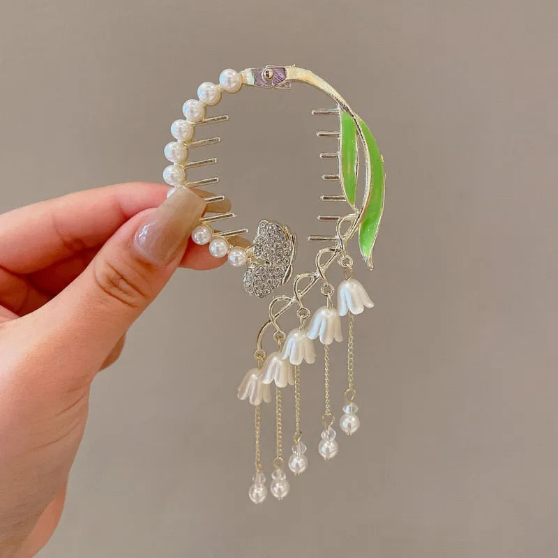 Korean Pearl Tassel Hair Claw