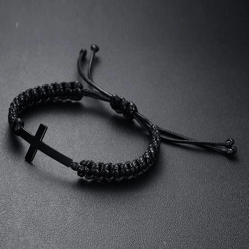 Men's Cross Bracelet <br> Black Rope