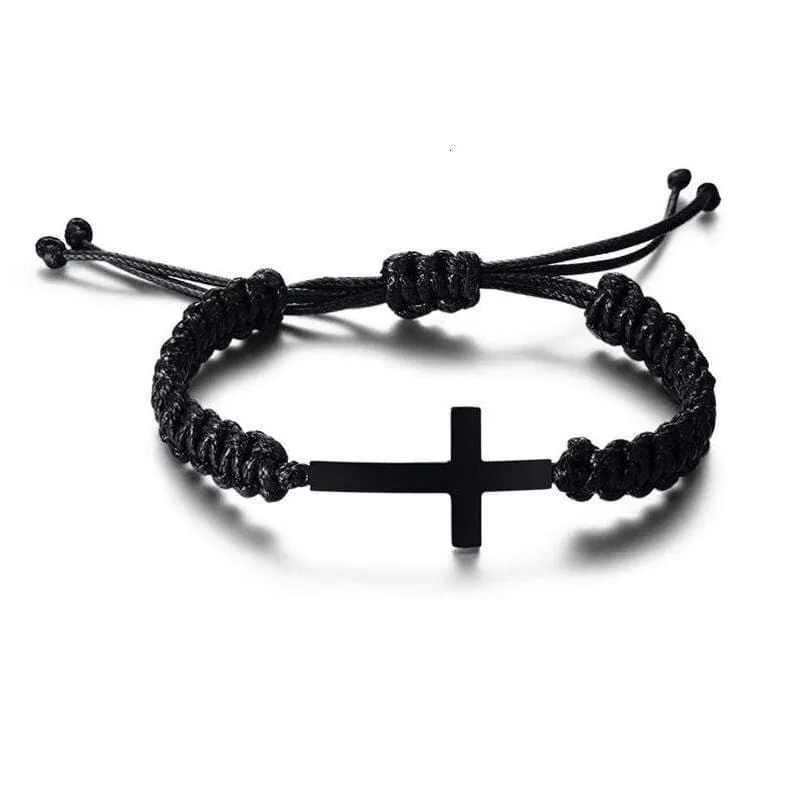 Men's Cross Bracelet <br> Black Rope