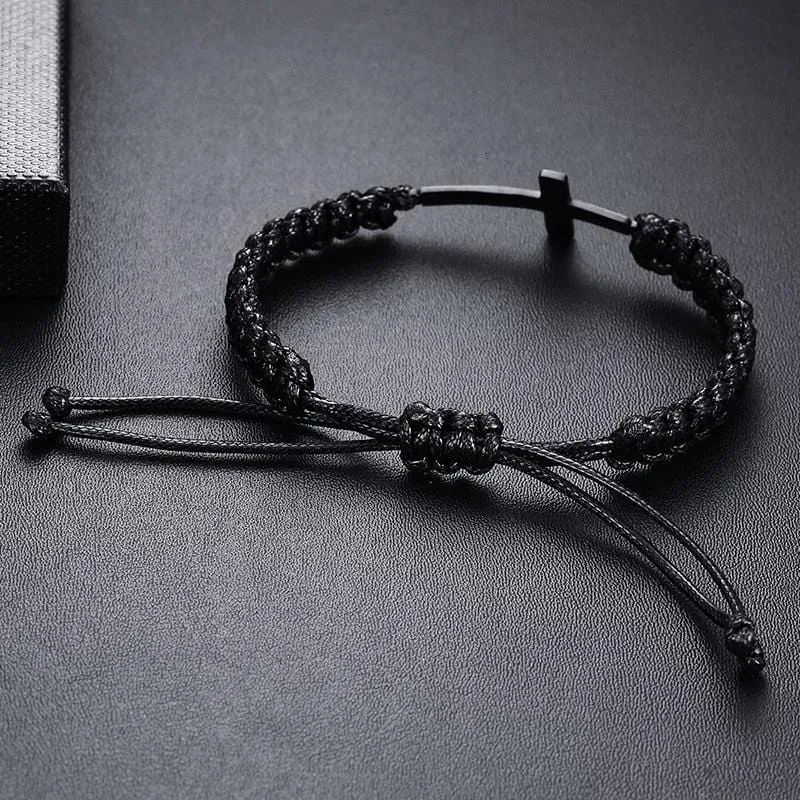 Men's Cross Bracelet <br> Black Rope