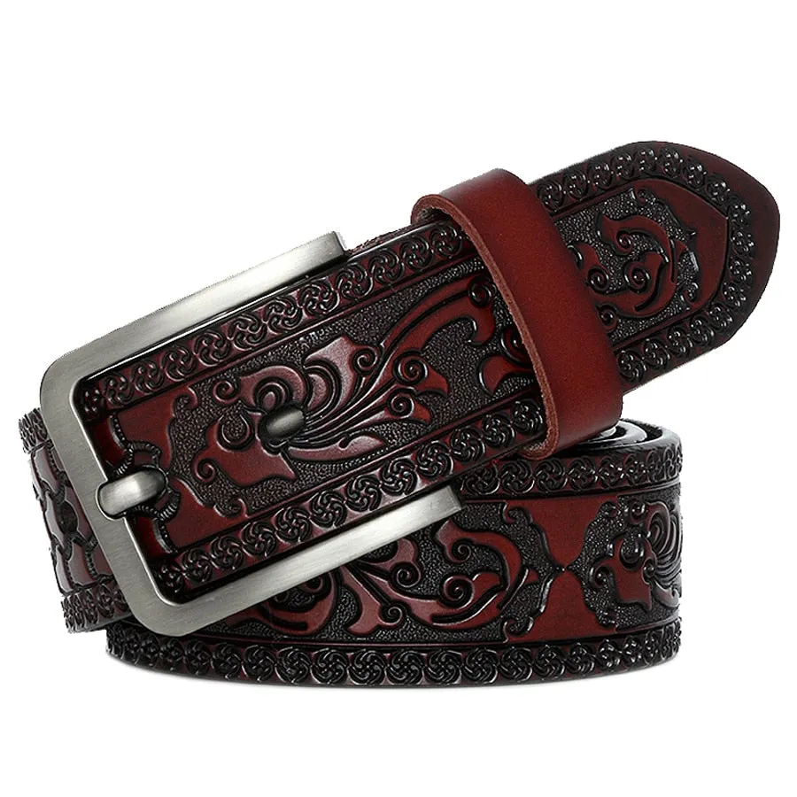 Men's Leather Pressed Design Strap Waist Belt