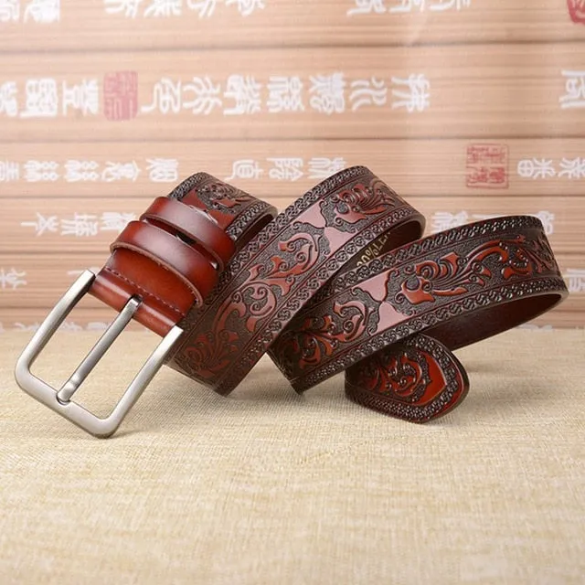 Men's Leather Pressed Design Strap Waist Belt