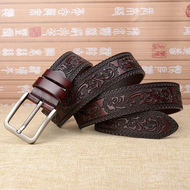 Men's Leather Pressed Design Strap Waist Belt