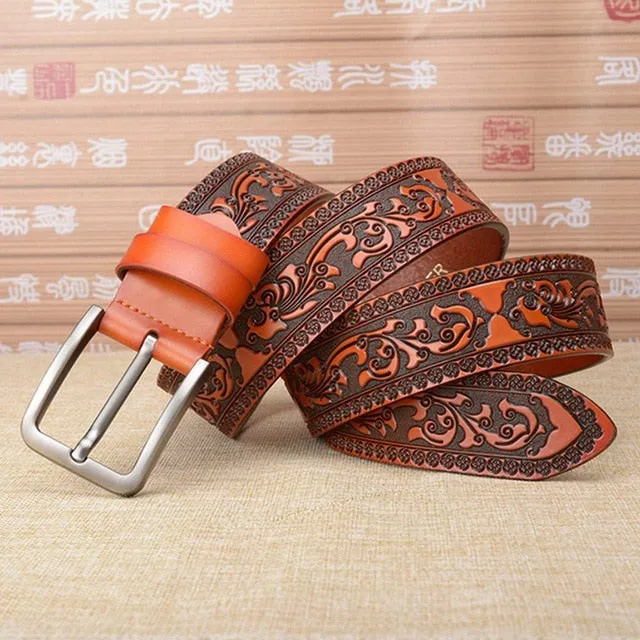 Men's Leather Pressed Design Strap Waist Belt