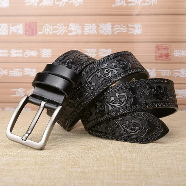 Men's Leather Pressed Design Strap Waist Belt