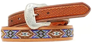 Men's Western Tan Leather 1-1/2"  Belt with Turquoise Accents by Nocona