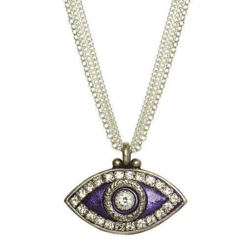 Michal Golan Purple and Silver Evil Eye Triple Strand Necklace