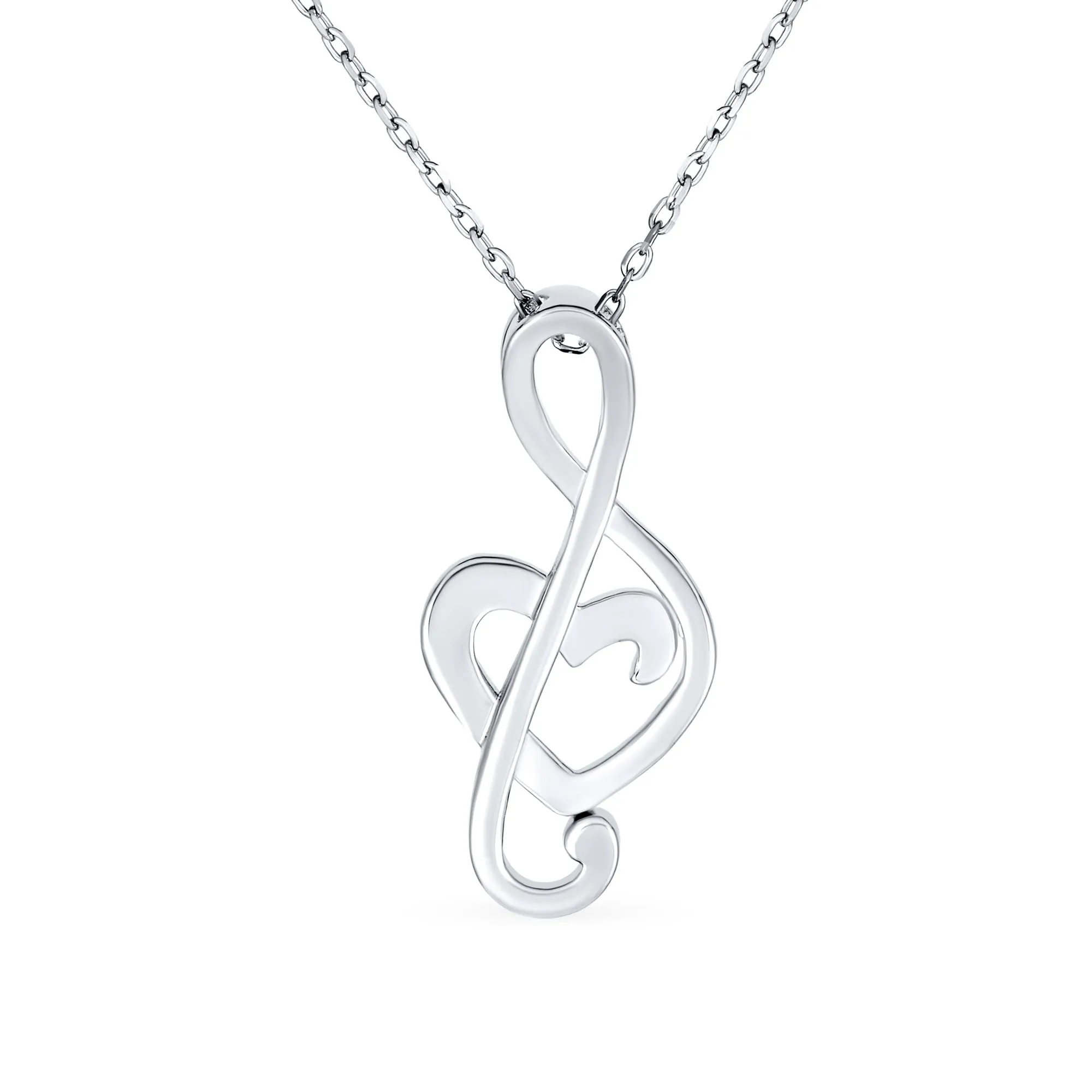 Musical Blue Opal Heart Treble Clef Pendant Necklace in Sterling Silver