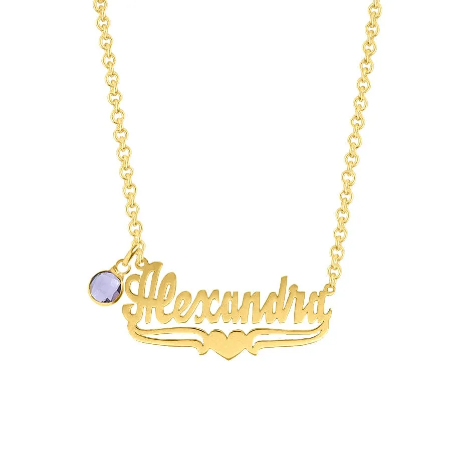 Name Necklace with Lower Tails & Heart Alexandra