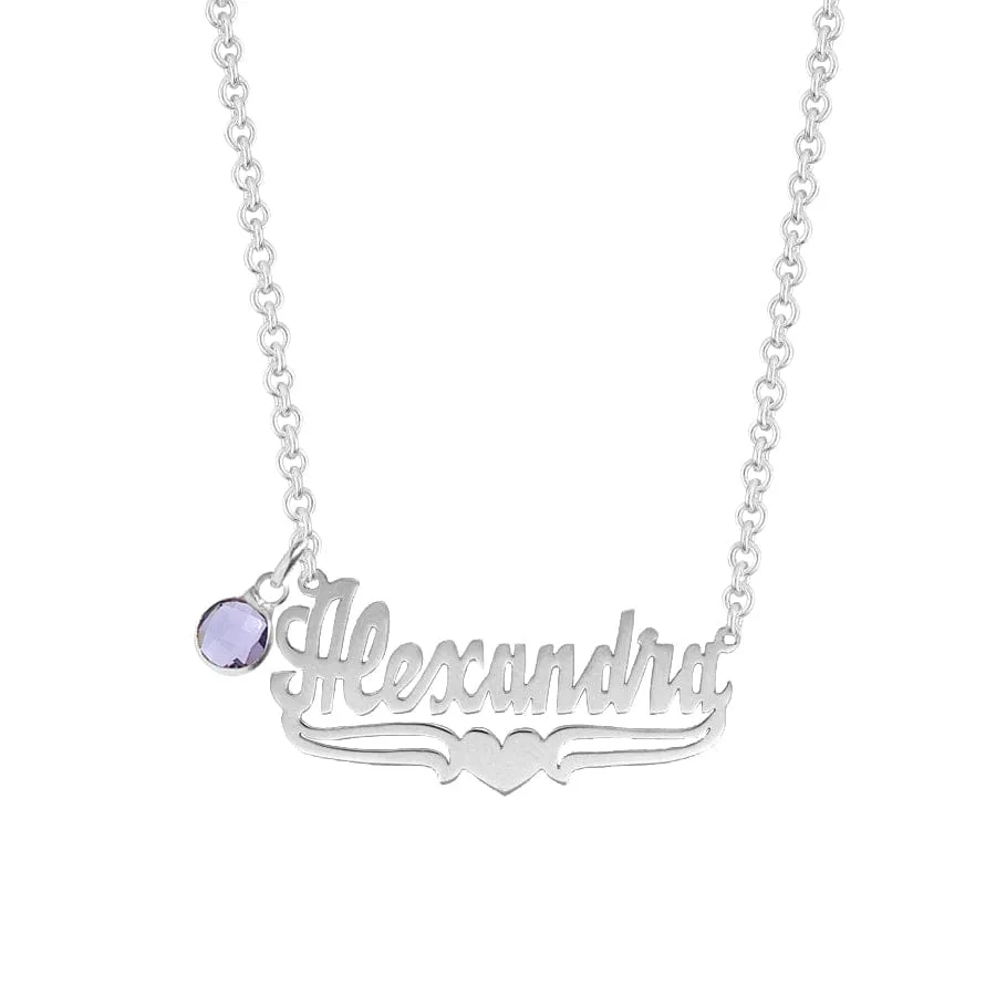 Name Necklace with Lower Tails & Heart Alexandra