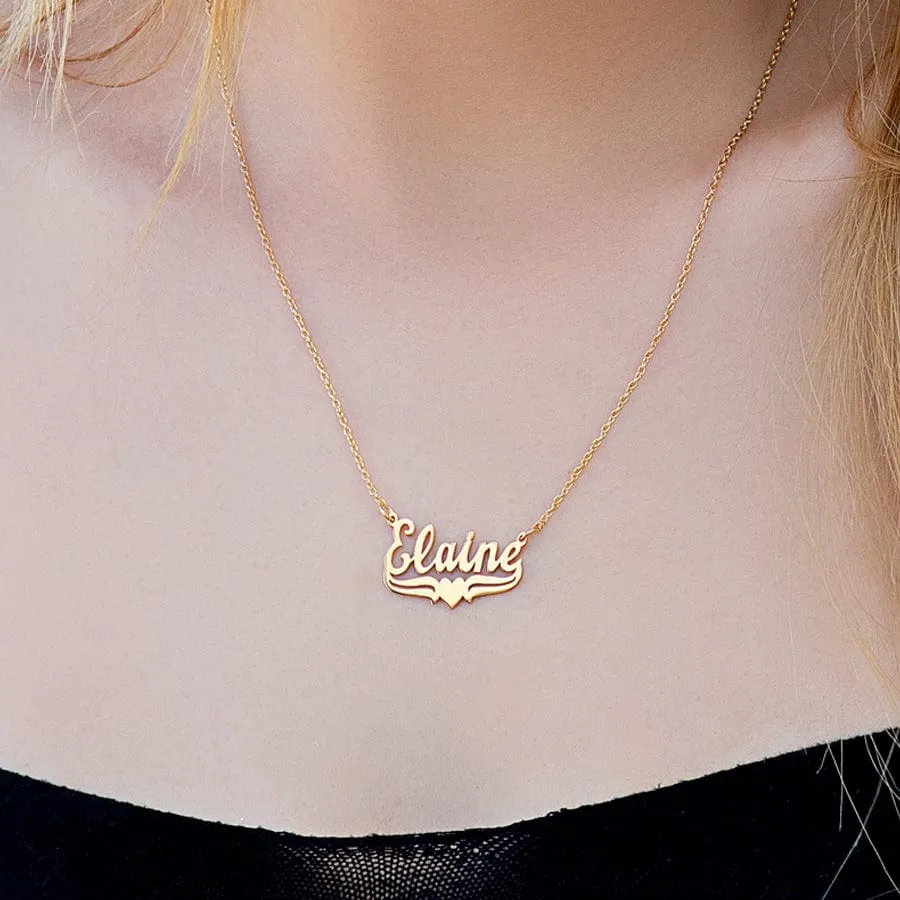 Name Necklace with Lower Tails & Heart Alexandra